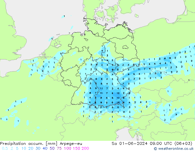 Precipitation accum. Arpege-eu Sa 01.06.2024 09 UTC