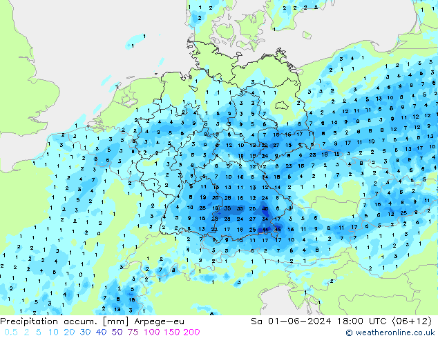 Precipitation accum. Arpege-eu сб 01.06.2024 18 UTC