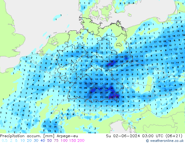 Precipitation accum. Arpege-eu Dom 02.06.2024 03 UTC