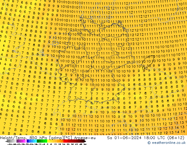 Height/Temp. 850 hPa Arpege-eu So 01.06.2024 18 UTC