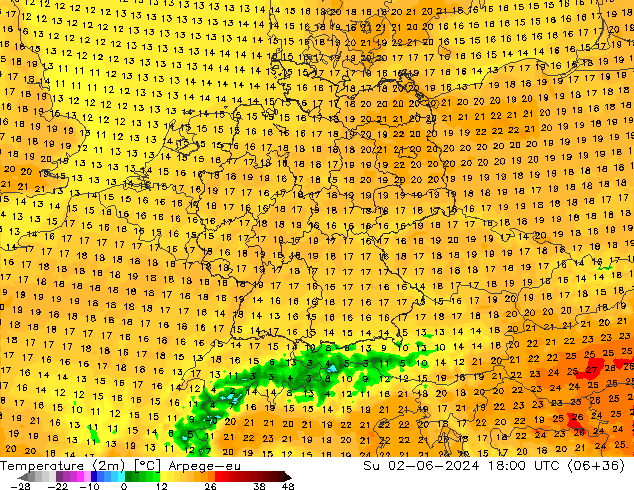 Temperature (2m) Arpege-eu Su 02.06.2024 18 UTC