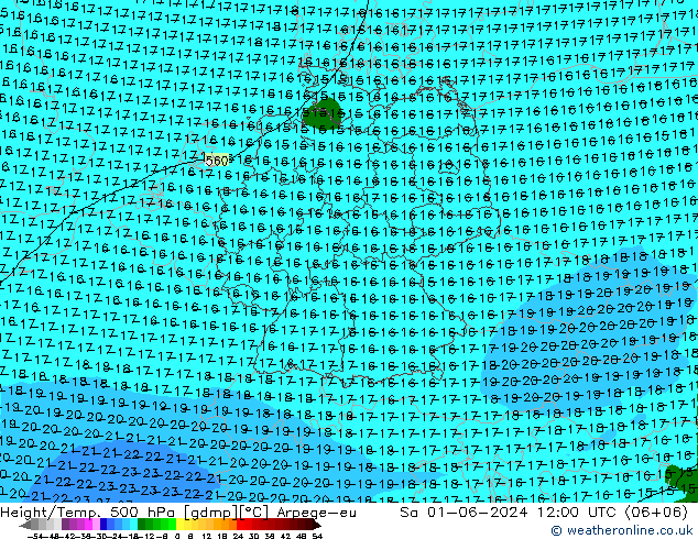 Height/Temp. 500 гПа Arpege-eu сб 01.06.2024 12 UTC