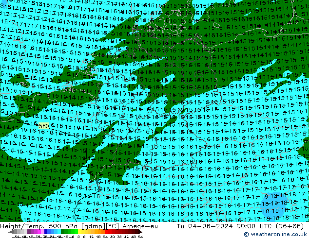 Height/Temp. 500 hPa Arpege-eu  04.06.2024 00 UTC