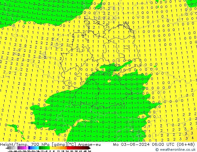 Height/Temp. 700 hPa Arpege-eu  03.06.2024 06 UTC