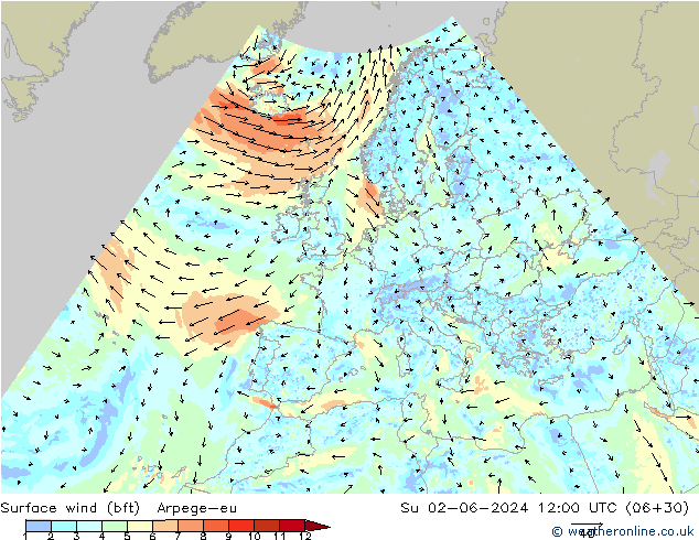 ве�Bе�@ 10 m (bft) Arpege-eu Вс 02.06.2024 12 UTC