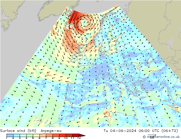 Rüzgar 10 m (bft) Arpege-eu Sa 04.06.2024 06 UTC