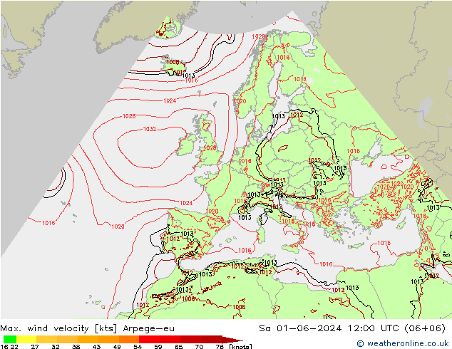 Windböen Arpege-eu Sa 01.06.2024 12 UTC