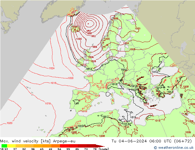 Windböen Arpege-eu Di 04.06.2024 06 UTC