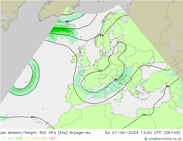 Jet stream/Height 300 hPa Arpege-eu Sa 01.06.2024 12 UTC