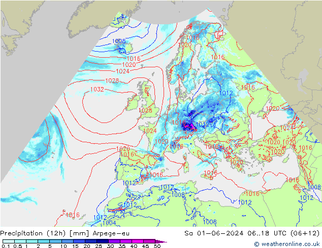 Precipitation (12h) Arpege-eu So 01.06.2024 18 UTC