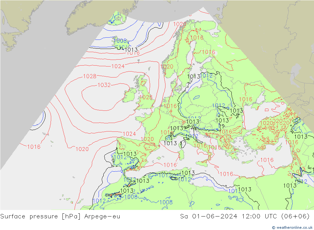 地面气压 Arpege-eu 星期六 01.06.2024 12 UTC
