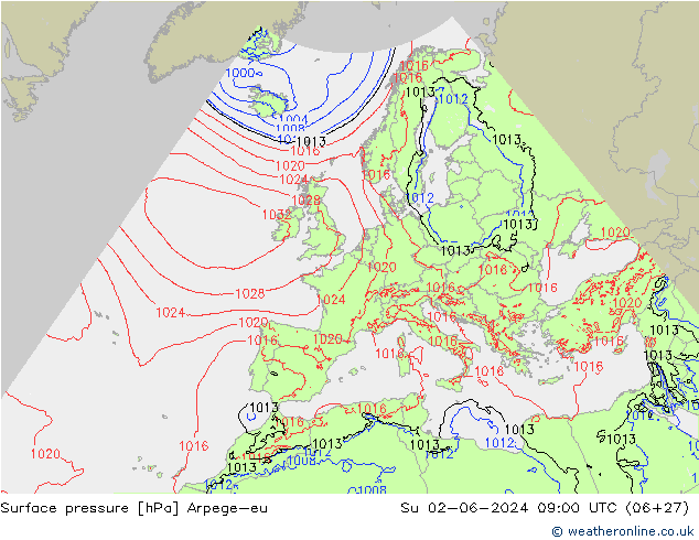 pressão do solo Arpege-eu Dom 02.06.2024 09 UTC