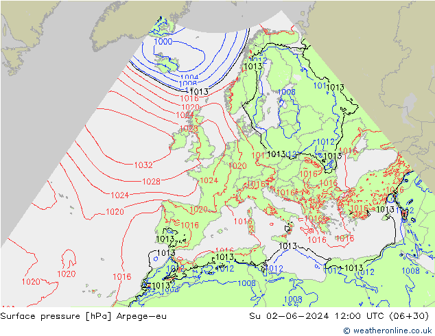 Presión superficial Arpege-eu dom 02.06.2024 12 UTC