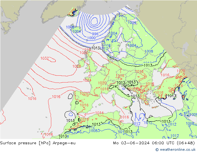 приземное давление Arpege-eu пн 03.06.2024 06 UTC