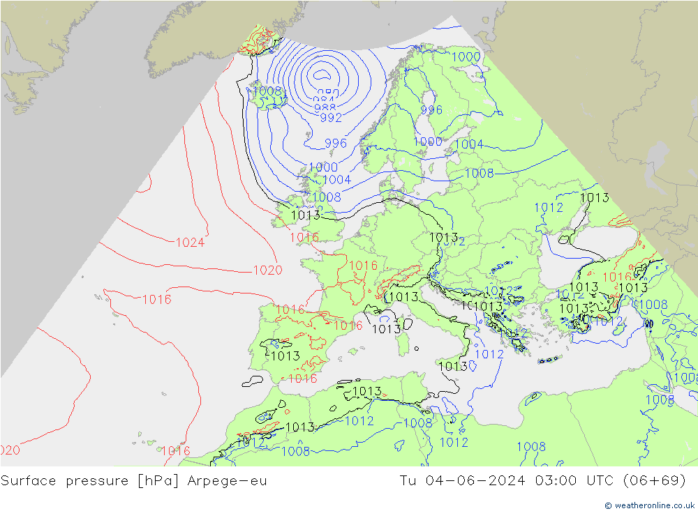 Surface pressure Arpege-eu Tu 04.06.2024 03 UTC