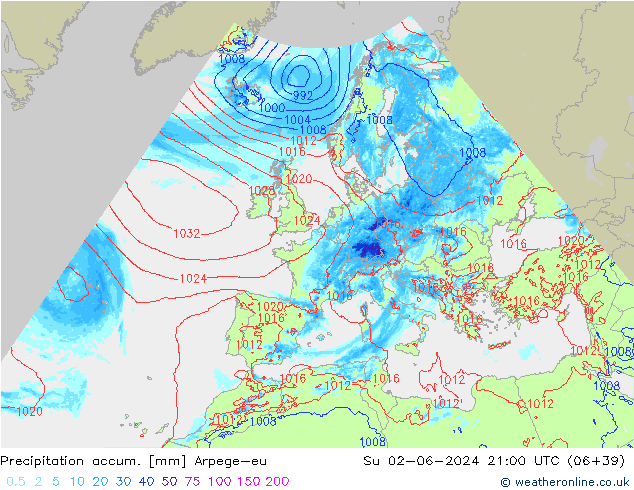 Toplam Yağış Arpege-eu Paz 02.06.2024 21 UTC