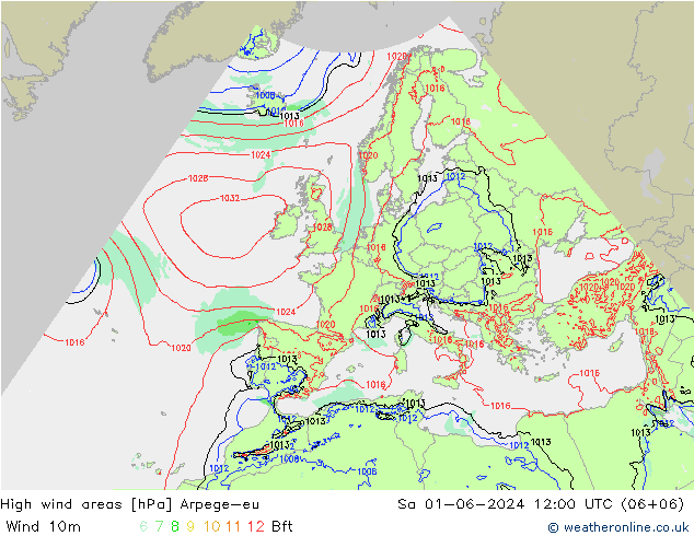 High wind areas Arpege-eu Sa 01.06.2024 12 UTC