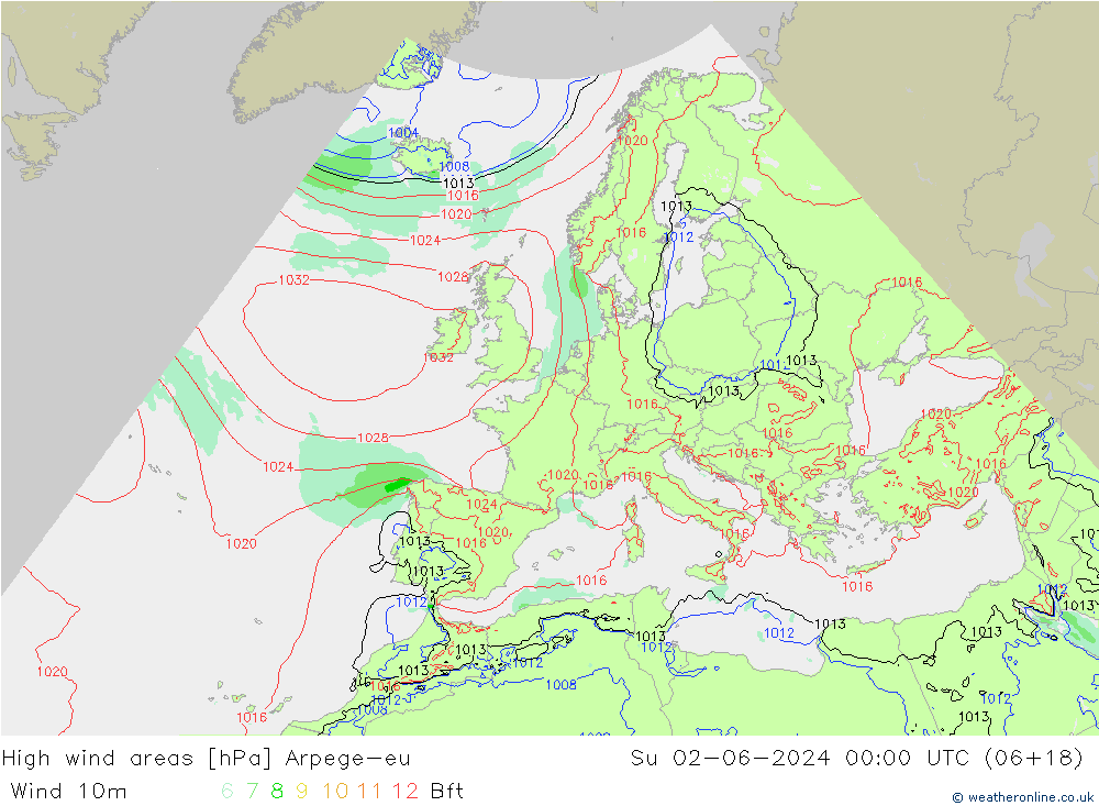 yüksek rüzgarlı alanlar Arpege-eu Paz 02.06.2024 00 UTC