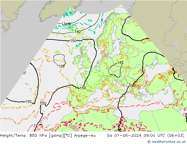 Height/Temp. 850 hPa Arpege-eu  01.06.2024 09 UTC