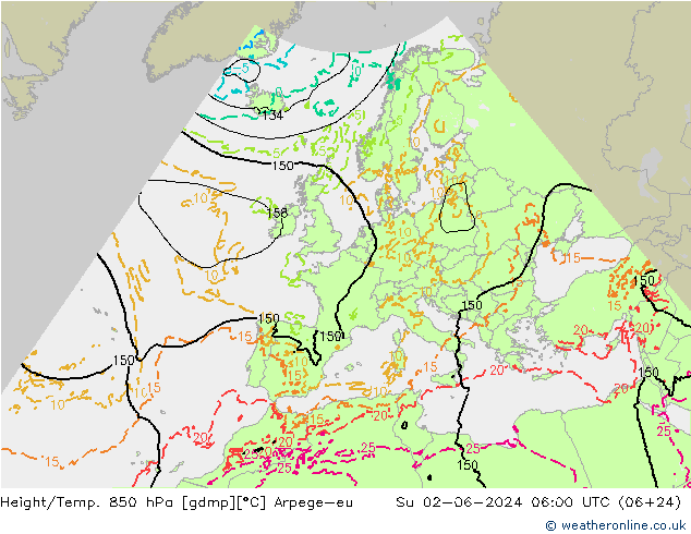 Géop./Temp. 850 hPa Arpege-eu dim 02.06.2024 06 UTC