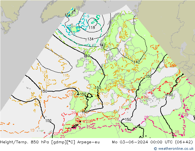 Height/Temp. 850 hPa Arpege-eu  03.06.2024 00 UTC