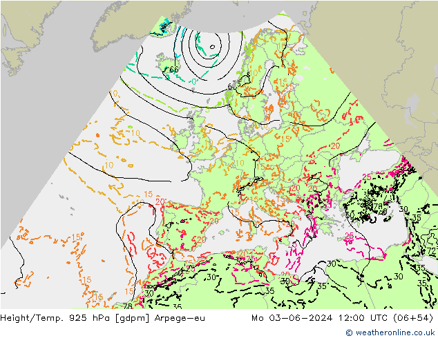 Height/Temp. 925 hPa Arpege-eu Po 03.06.2024 12 UTC