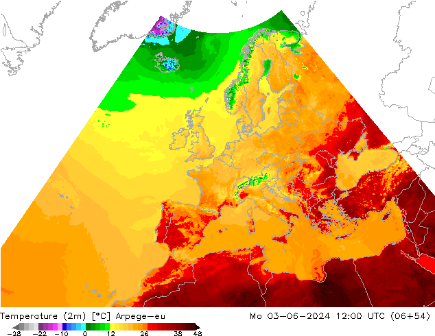 Temperature (2m) Arpege-eu Po 03.06.2024 12 UTC