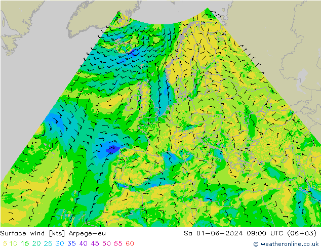Wind 10 m Arpege-eu za 01.06.2024 09 UTC