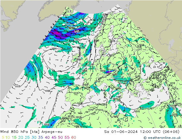 Wind 850 hPa Arpege-eu za 01.06.2024 12 UTC