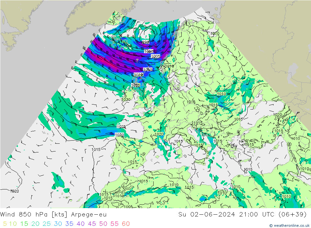 Wind 850 hPa Arpege-eu Ne 02.06.2024 21 UTC