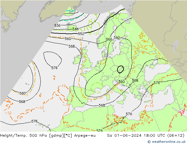 Height/Temp. 500 hPa Arpege-eu Sa 01.06.2024 18 UTC