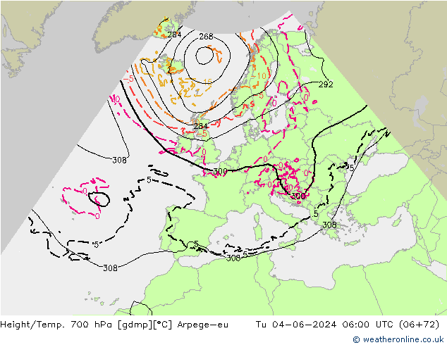 Height/Temp. 700 гПа Arpege-eu вт 04.06.2024 06 UTC