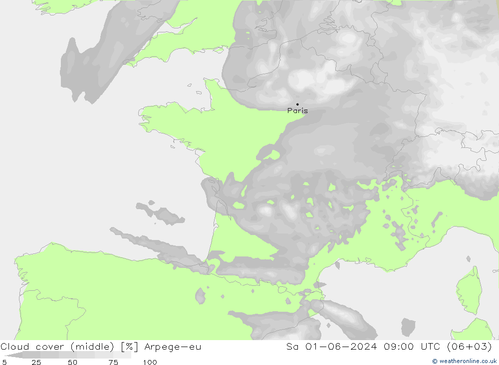 Wolken (mittel) Arpege-eu Sa 01.06.2024 09 UTC