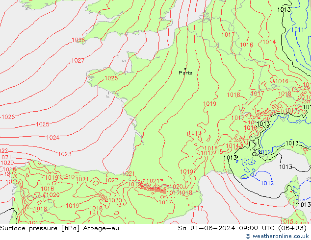 Surface pressure Arpege-eu Sa 01.06.2024 09 UTC