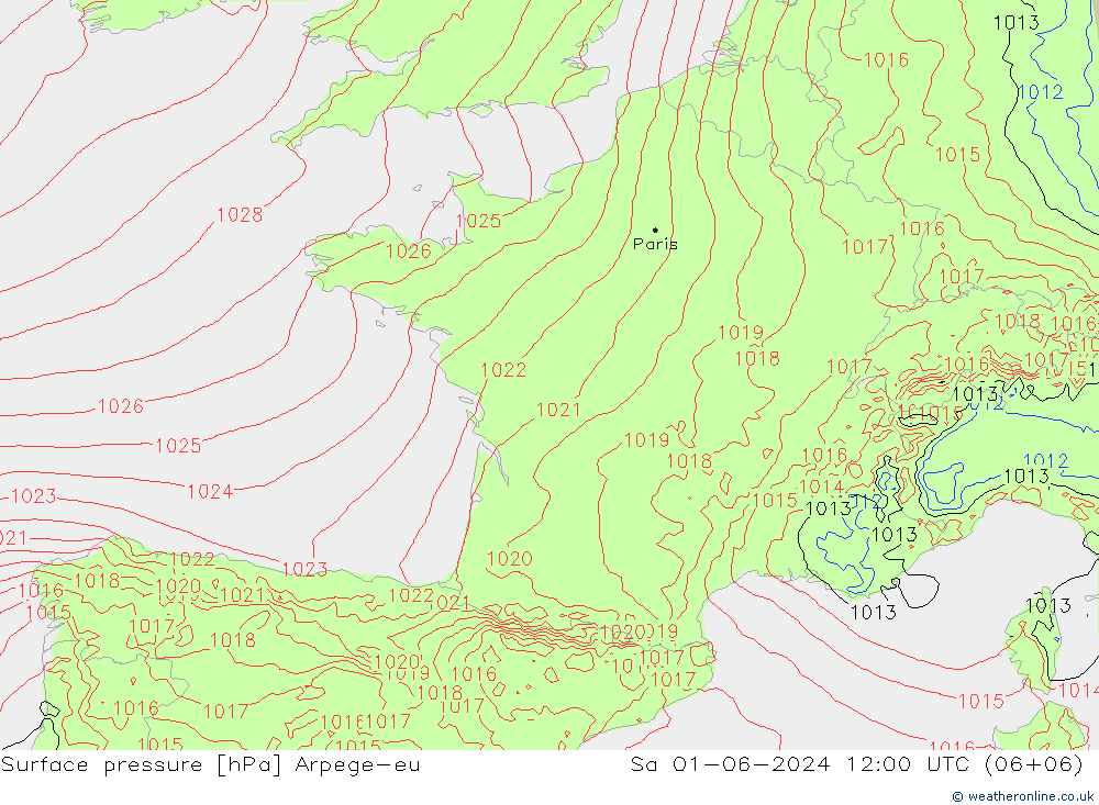 Yer basıncı Arpege-eu Cts 01.06.2024 12 UTC