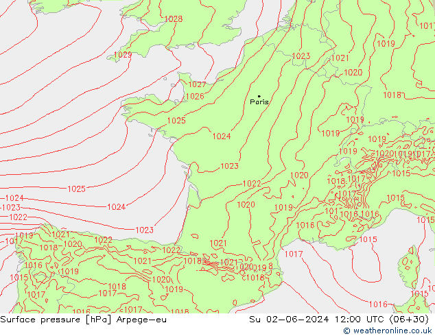 Atmosférický tlak Arpege-eu Ne 02.06.2024 12 UTC