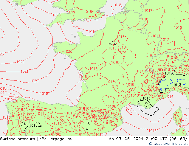 приземное давление Arpege-eu пн 03.06.2024 21 UTC
