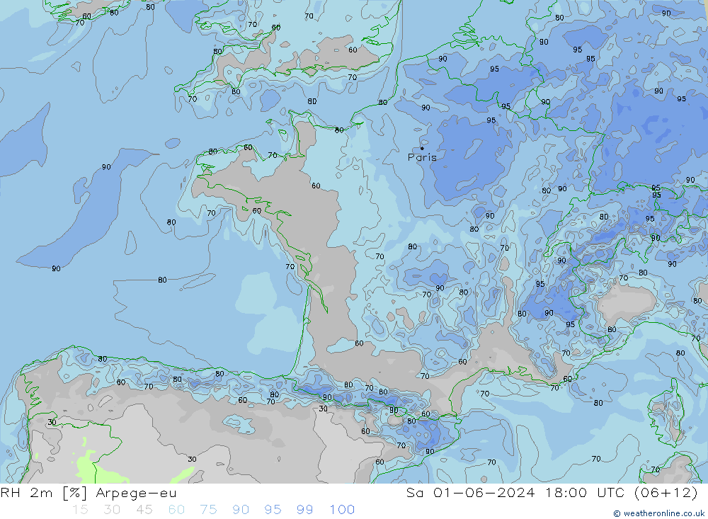 RH 2m Arpege-eu сб 01.06.2024 18 UTC