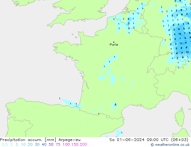 Precipitation accum. Arpege-eu Sa 01.06.2024 09 UTC