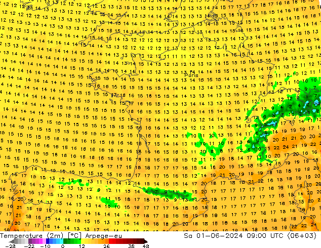 Temperature (2m) Arpege-eu Sa 01.06.2024 09 UTC