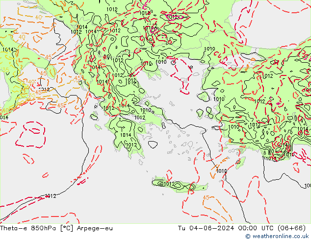 Theta-e 850hPa Arpege-eu mar 04.06.2024 00 UTC