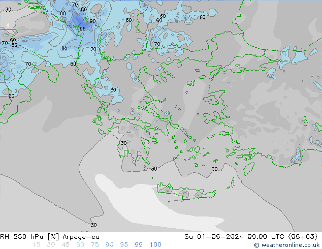 RH 850 hPa Arpege-eu  01.06.2024 09 UTC