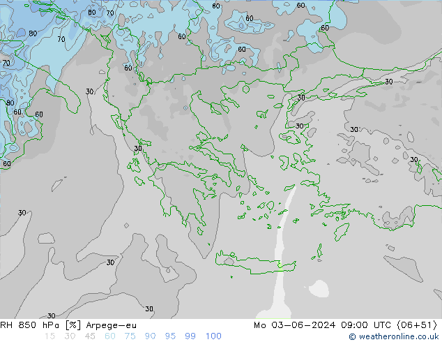 850 hPa Nispi Nem Arpege-eu Pzt 03.06.2024 09 UTC