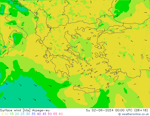 Rüzgar 10 m Arpege-eu Paz 02.06.2024 00 UTC