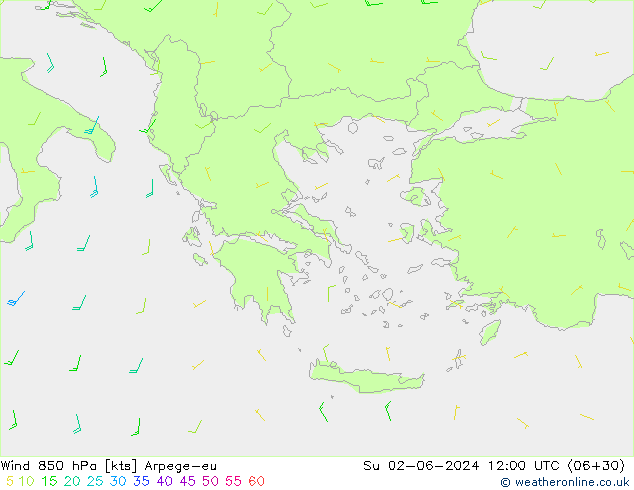 Rüzgar 850 hPa Arpege-eu Paz 02.06.2024 12 UTC