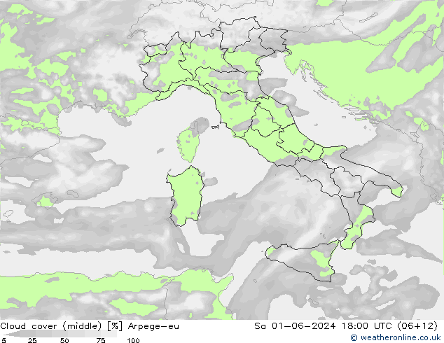 Cloud cover (middle) Arpege-eu Sa 01.06.2024 18 UTC