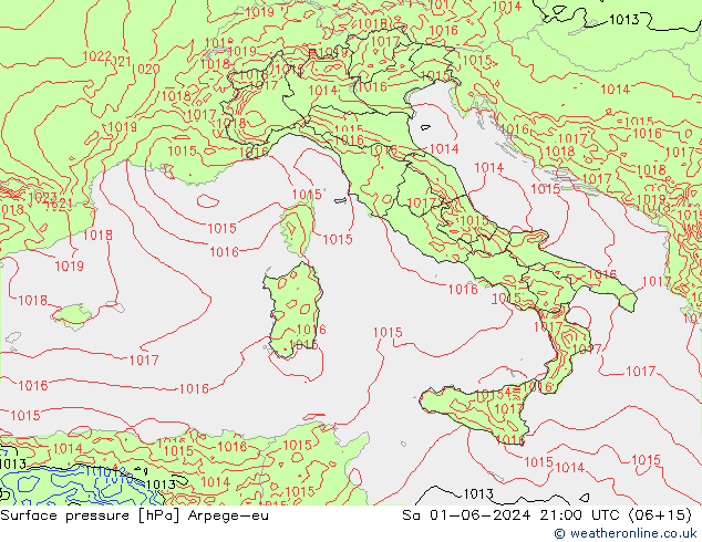 Surface pressure Arpege-eu Sa 01.06.2024 21 UTC