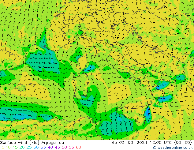 Surface wind Arpege-eu Po 03.06.2024 18 UTC