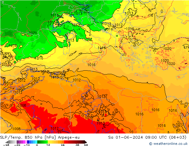 SLP/Temp. 850 hPa Arpege-eu Sa 01.06.2024 09 UTC