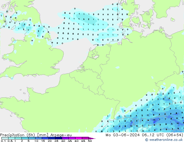 Yağış (6h) Arpege-eu Pzt 03.06.2024 12 UTC